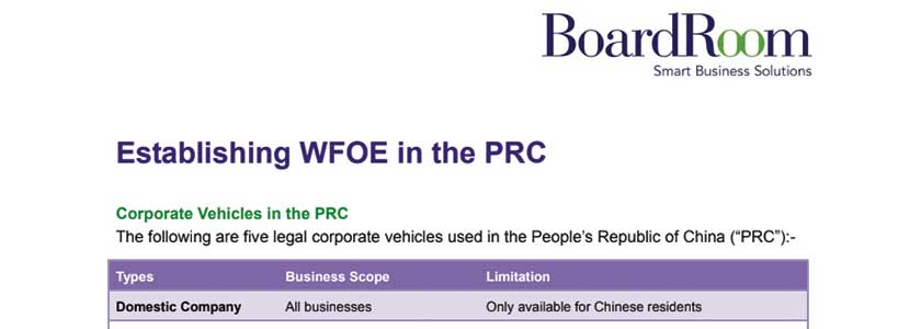 Establishing WFOE in the PRC