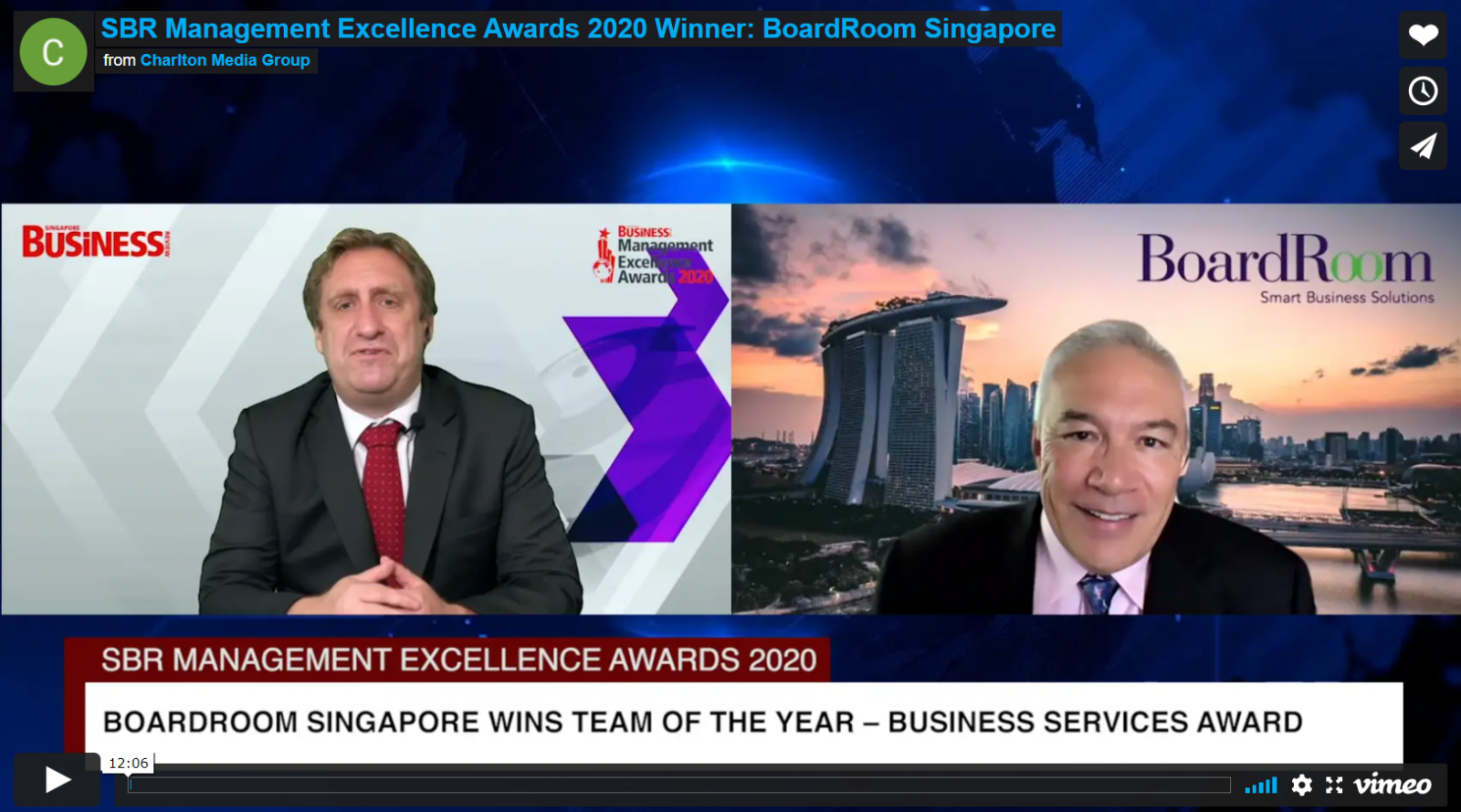 Singapore Business Review Management Excellence Awards 2020 Interview